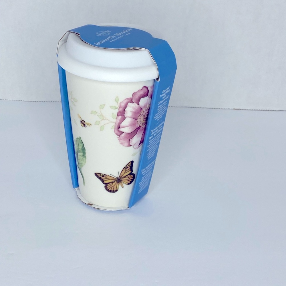 Lenox Meadow Butterfly Collection 10 Oz Thermal Travel Mug /Thermal Silicone Lid